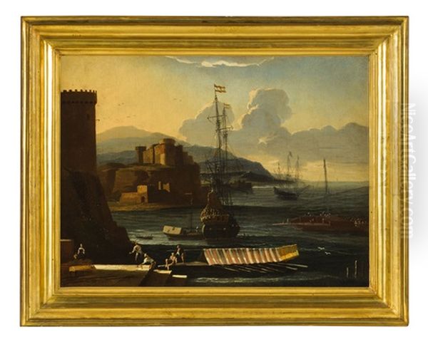 Veduuta Costiera Con Porto Ideale Oil Painting by Adriaen Van Der Cabel