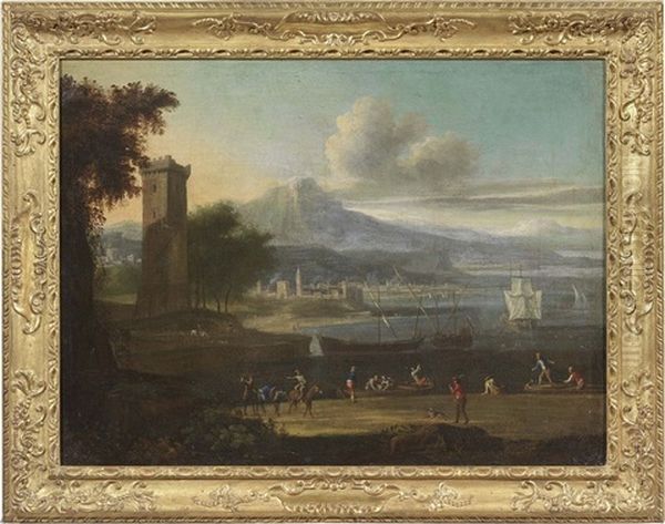 Marina Con Citta E Torre Oil Painting by Adriaen Van Der Cabel