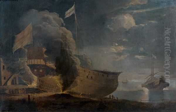 Calfatage D'un Navire Oil Painting by Adriaen Van Der Cabel