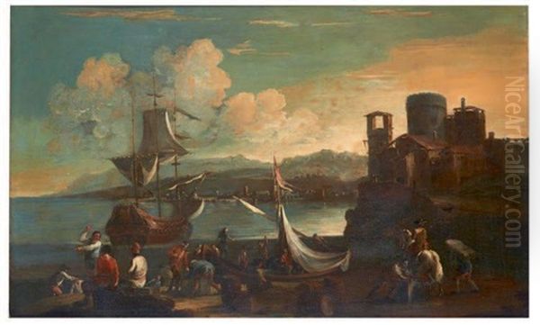 Port Anime De Personnages Oil Painting by Adriaen Van Der Cabel