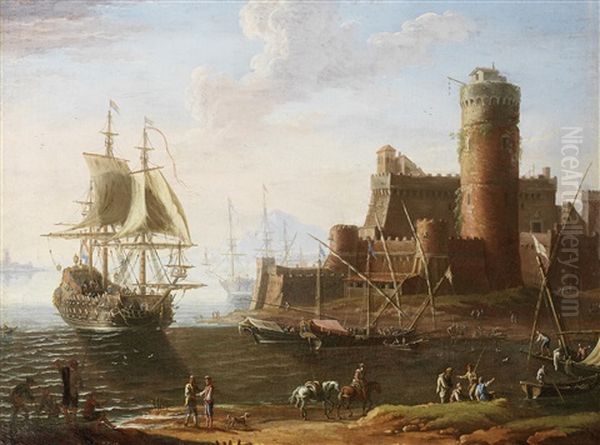 Marine Landscape Oil Painting by Adriaen Van Der Cabel