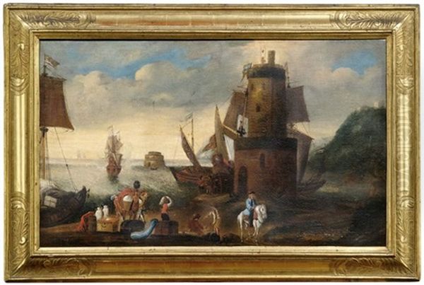 Zwei Hafenansichten (pair) Oil Painting by Adriaen Van Der Cabel