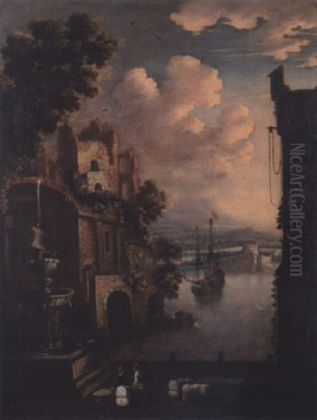 Port Mediterraneen Oil Painting by Adriaen Van Der Cabel