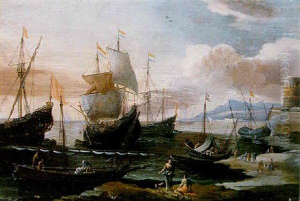 Sudlicher Seehafen Oil Painting by Adriaen Van Der Cabel