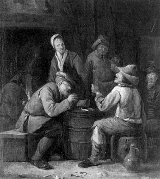 A Boor Toasting A Woman In A Tavern With Onlookers Oil Painting by Adriaen Van Der Cabel