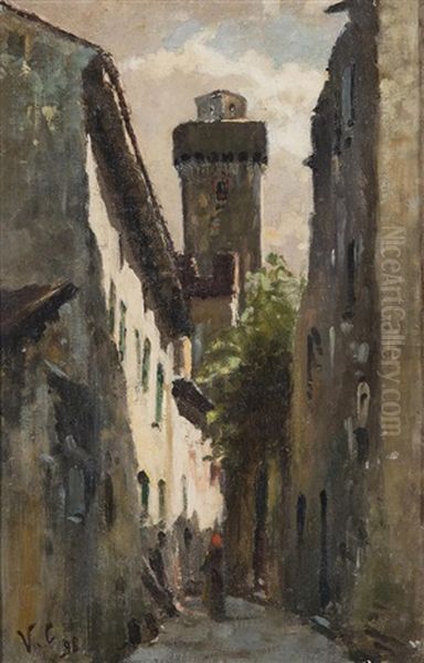 City Alley (ancient Village) Oil Painting by Vincenzo Cabianca