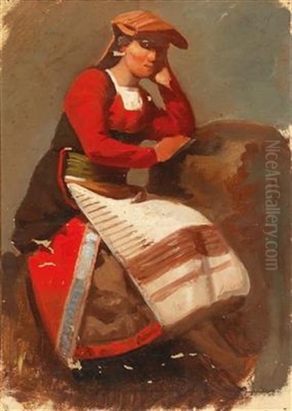 Peasant Woman Oil Painting by Vincenzo Cabianca