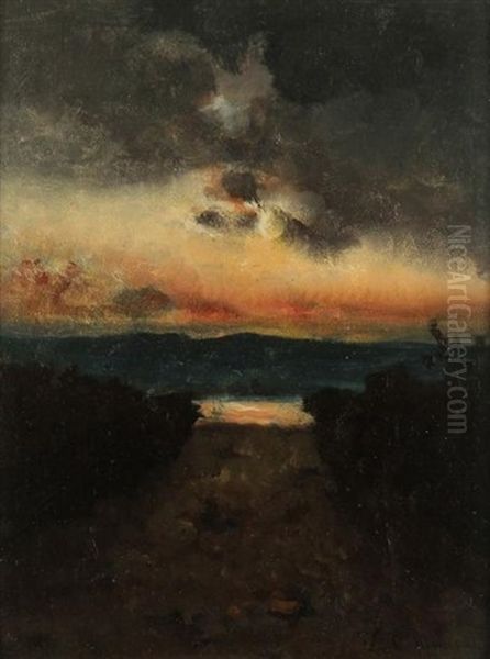 L'orage Sur Le Lac De Garde Oil Painting by Vincenzo Cabianca