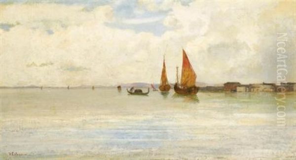 On The Lagoon, Venice Oil Painting by Vincenzo Cabianca