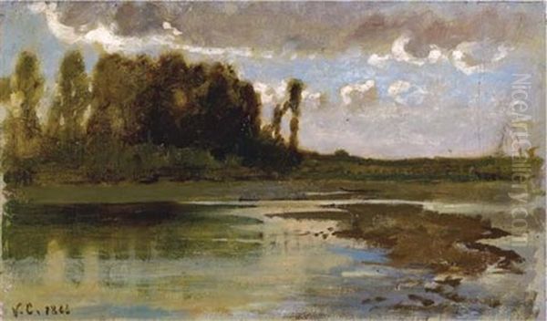 Tramonto Sull'arno Alle Cascine Oil Painting by Vincenzo Cabianca