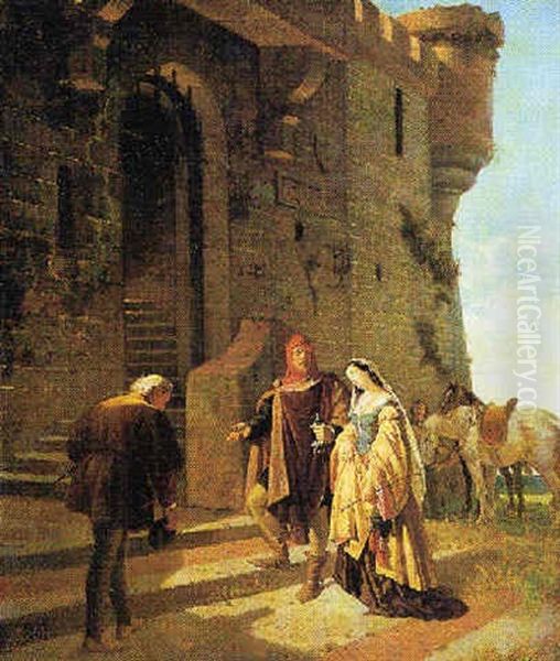 Pia De'tolomei Condotta Al Castello Di Maremma Oil Painting by Vincenzo Cabianca