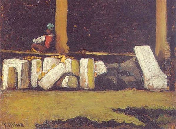 A Ruined Cloister Oil Painting by Vincenzo Cabianca