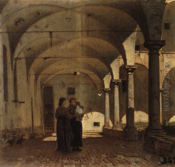 Interno Di Chiostro Oil Painting by Vincenzo Cabianca