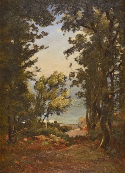 La Cote Au Travers De Grands Arbres Oil Painting by Louis Alexandre Cabie