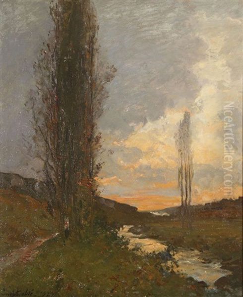 Landscape At Dusk Oil Painting by Louis Alexandre Cabie