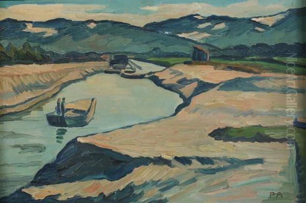 Boats On River Oil Painting by Paul Altherr