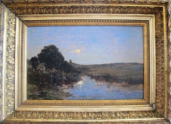 Clair De Lune, Etang Aux Environs De Brive Oil Painting by Louis Alexandre Cabie