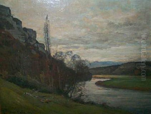 Bords De Riviere, Dordogne Oil Painting by Louis Alexandre Cabie