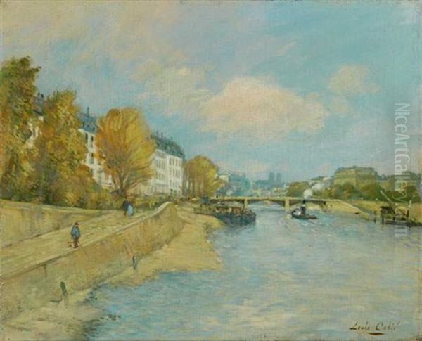 La Seine A Paris Oil Painting by Louis Alexandre Cabie