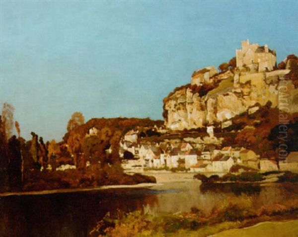 The Castle At Beynac-en-cazenac, France Oil Painting by Louis Alexandre Cabie