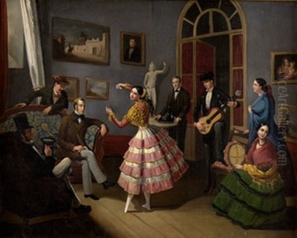 Baile En Salon Oil Painting by Manuel Cabral Aguado Bejarano