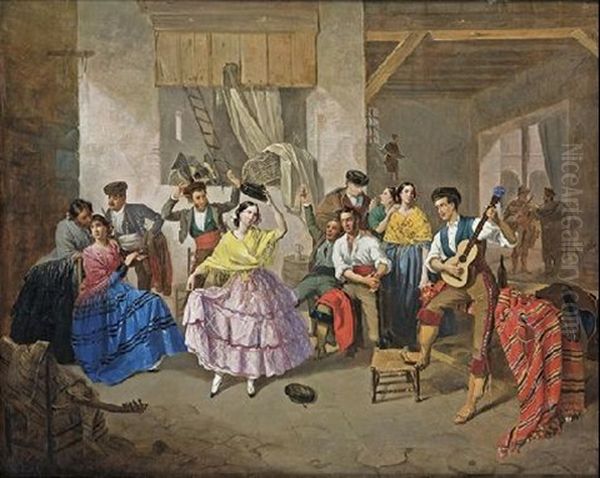 Baile En Un Meson Oil Painting by Manuel Cabral Aguado Bejarano