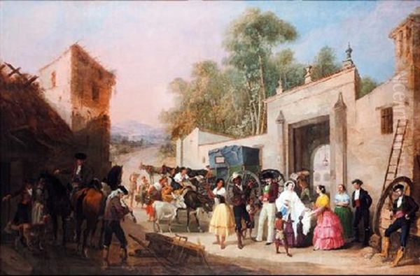 La Llegada Del Conde Del Aguila A Su Finca De La Aldehuela Oil Painting by Manuel Cabral Aguado Bejarano