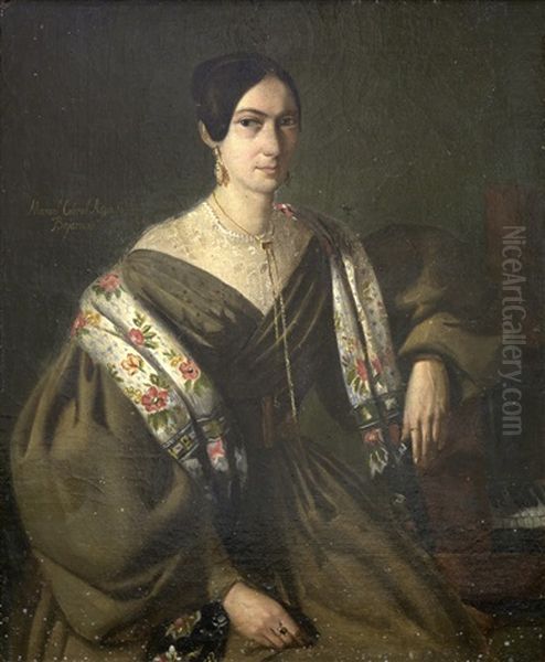 Retrato De Senora Con Manton Oil Painting by Manuel Cabral Aguado Bejarano