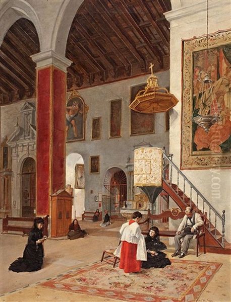 Interior De Iglesia Oil Painting by Manuel Cabral Aguado Bejarano