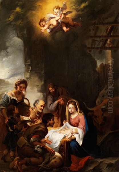 Anbetung Der Hirten Im Stall Von Bethlehem Oil Painting by Manuel Cabral Aguado Bejarano