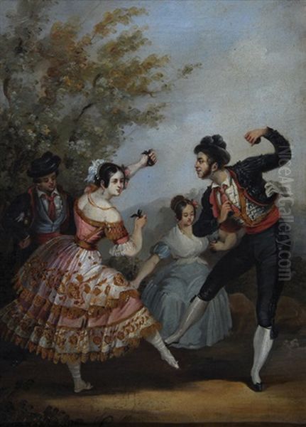 Spanish Dancers With Castanets Oil Painting by Manuel Cabral Aguado Bejarano