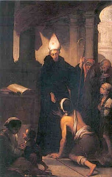 Santo Tomas De Villanueva Dando Limosna Oil Painting by Manuel Cabral Aguado Bejarano