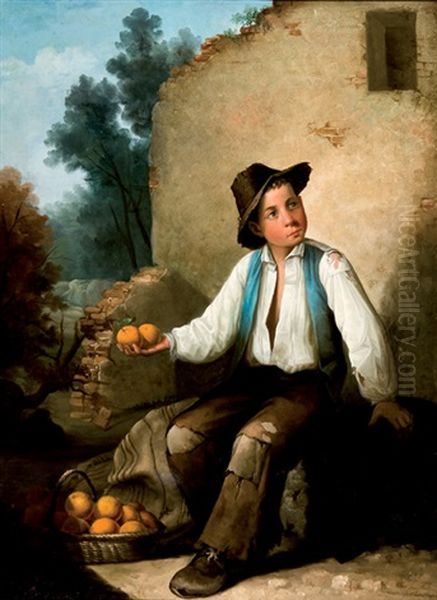 Nino Vendiendo Naranjas Oil Painting by Antonio Cabral Bejarano