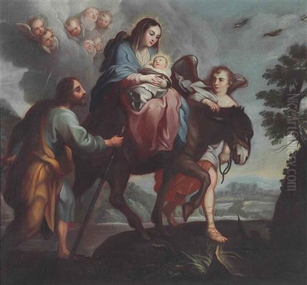 The Flight Into Egypt Oil Painting by Miguel Cabrera