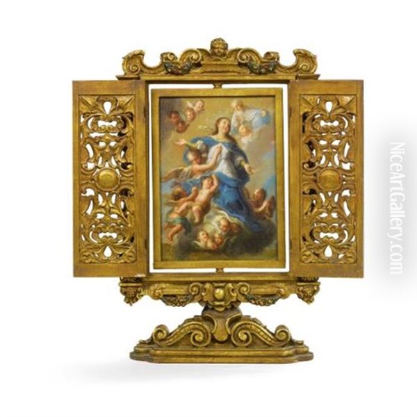 The Assumption Of The Virgin And St. Augustine (recto/verso) Oil Painting by Miguel Cabrera