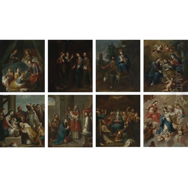 El Nacimiento De La Virgen (+ 7 Others; 8 Works) Oil Painting by Miguel Cabrera