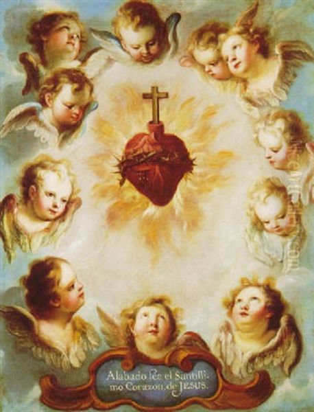 Alabado Sea El Santisimo Corazon, De Jesus Oil Painting by Miguel Cabrera