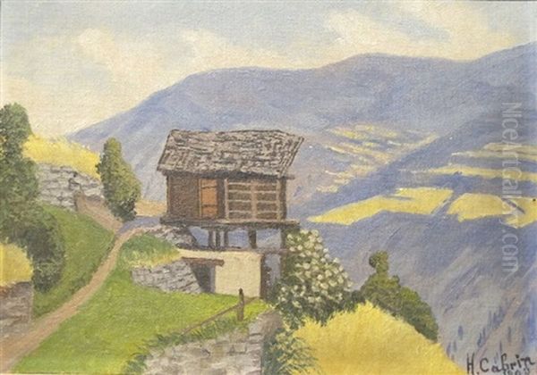 Chales Au Mayene D'heremence (valais) Oil Painting by Hermann Cabrin