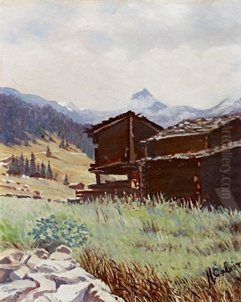 Mazots A Zinal / Valais Oil Painting by Hermann Cabrin