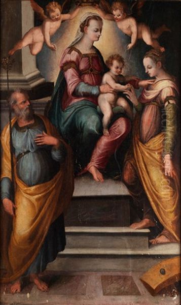 Madonna Mit Dem Kind Bei Der Ringubergabe An Die Heilige Katharina Oil Painting by Guglielmo Caccia