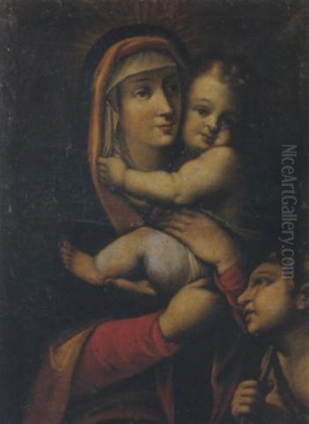 Madonna Con Bambino E San Giovannino Oil Painting by Guglielmo Caccia