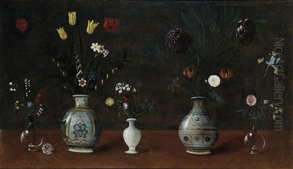 Vases Of Flowers On A Table Oil Painting by Orsola Maddalena Caccia