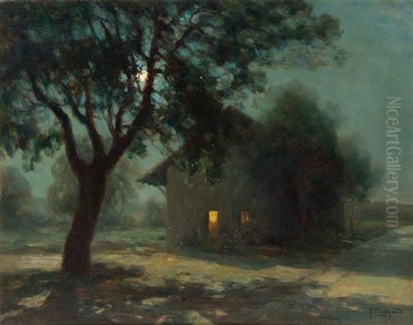 House In Moonlight Oil Painting by Francois Charles Cachoud