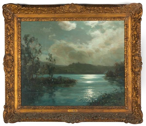 Moonlit Lake Oil Painting by Francois Charles Cachoud