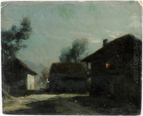 French Village At Night Oil Painting by Francois Charles Cachoud