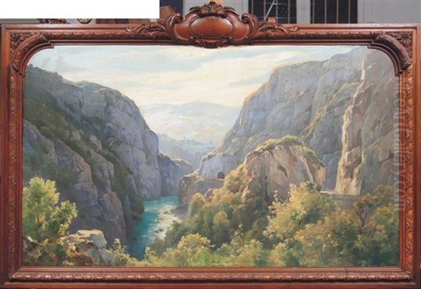 Le Val Du Fier (pres D'aix Les Bains) Oil Painting by Francois Charles Cachoud