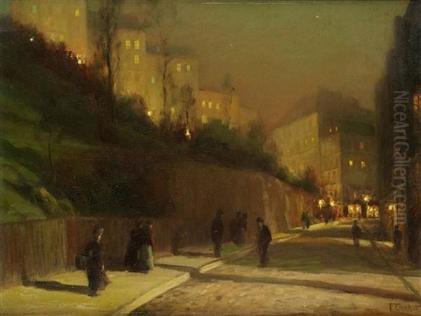 Rue Saint Vincent A Montmartre, De Nuit Oil Painting by Francois Charles Cachoud