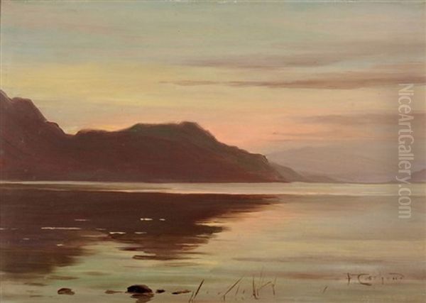 Lac Au Crepuscule Oil Painting by Francois Charles Cachoud