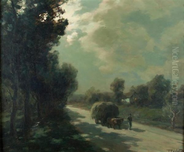 La Charrette De Foin Au Crepuscule Oil Painting by Francois Charles Cachoud