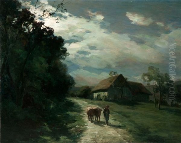 Le Retour Dans La Nuit Nuageuse (savoie) Oil Painting by Francois Charles Cachoud